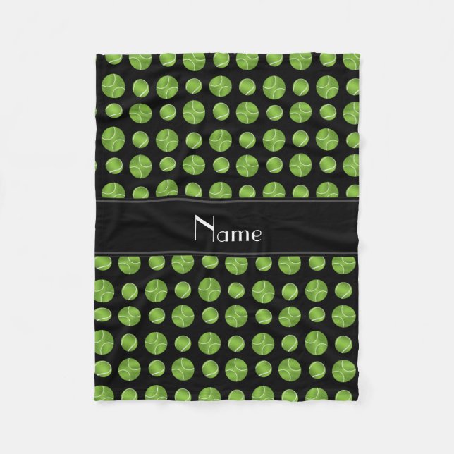 Personalized name black tennis balls pattern fleece blanket (Front)