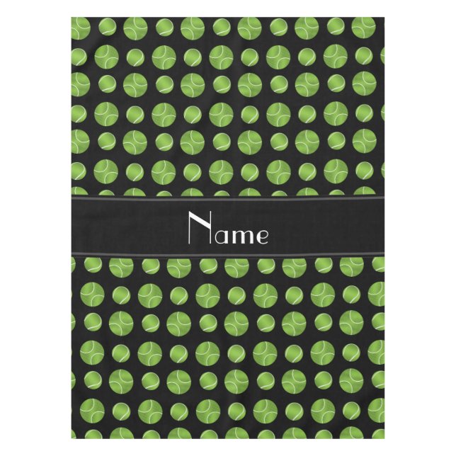 Personalized name black tennis balls pattern tablecloth (Front)