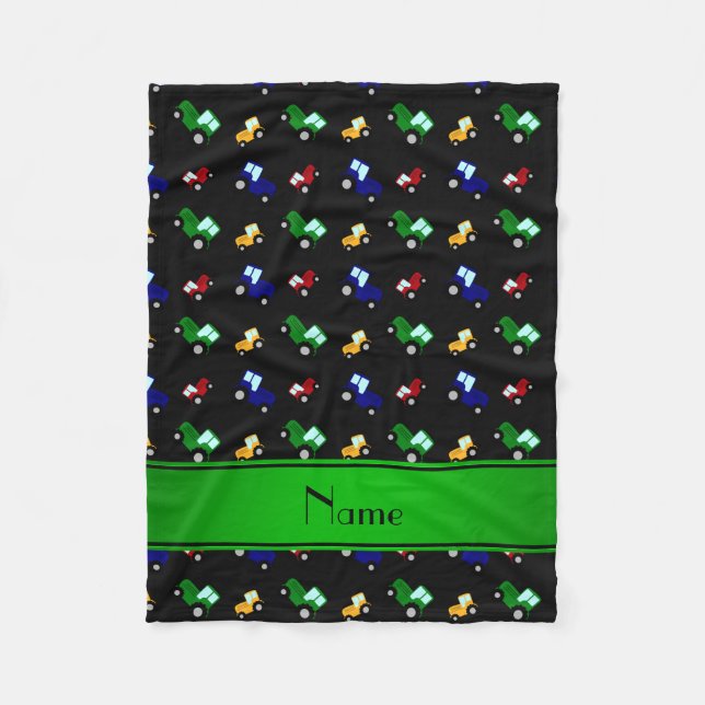 Personalized name black tractors fleece blanket (Front)