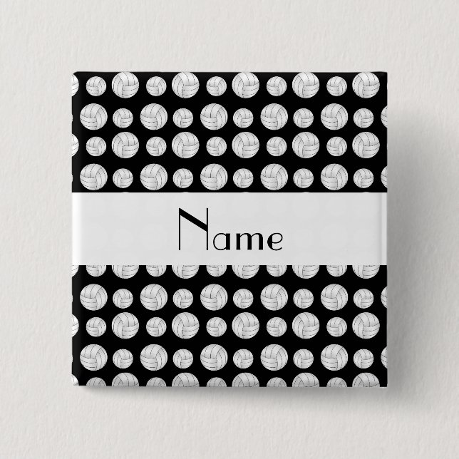 Personalized name black volleyball balls button (Front)