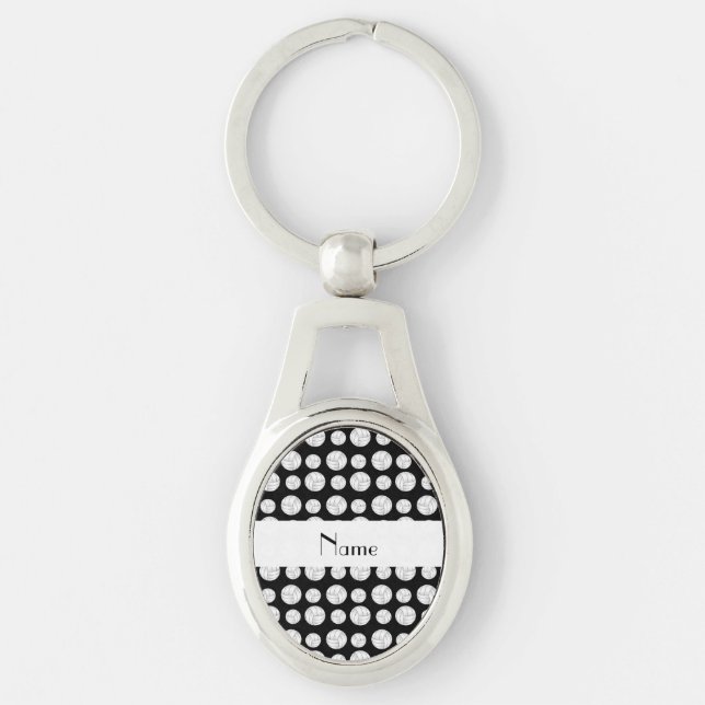 Personalized name black volleyball balls keychain (Front)
