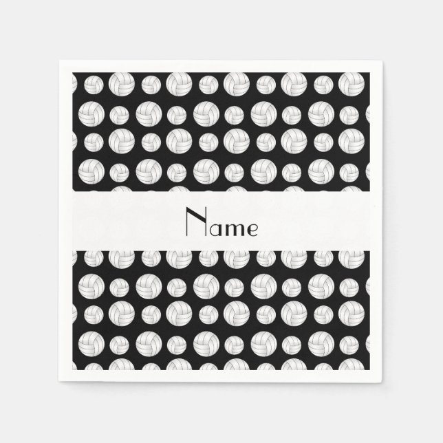 Personalized name black volleyball balls paper napkins (Front)