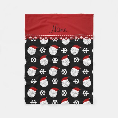 Personalized name black volleyballs santa hats fleece blanket