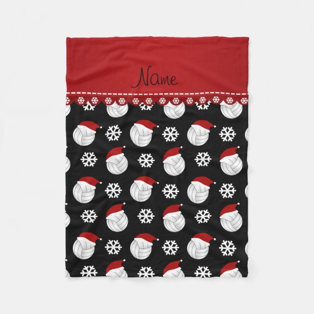 Personalized name black volleyballs santa hats fleece blanket (Front)