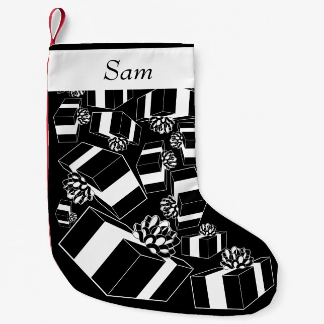 Personalized Name Black White Gifts Small Christmas Stocking (Front)