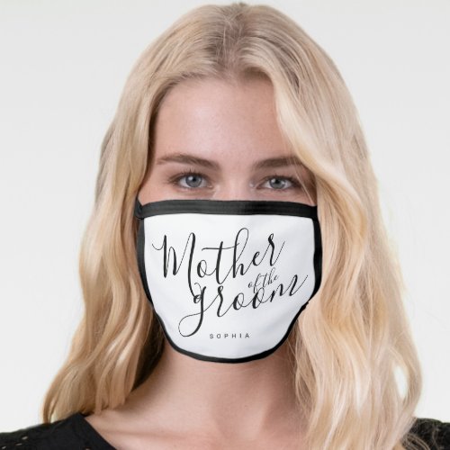 Personalized name black white mother of the groom face mask