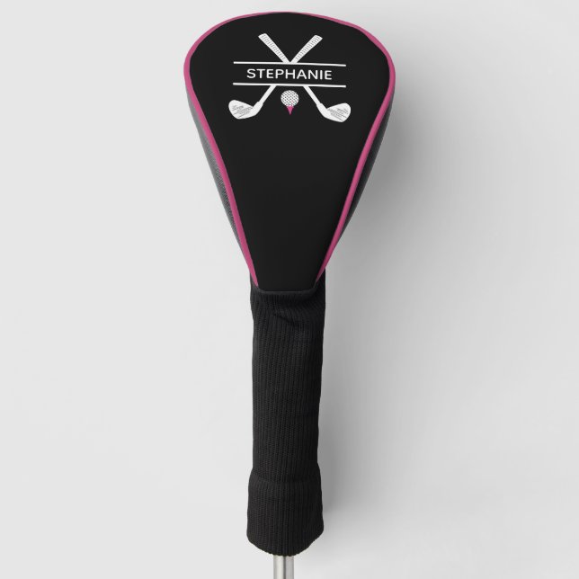 Personalized Name Black White Pink Golf Head Cover (Front)