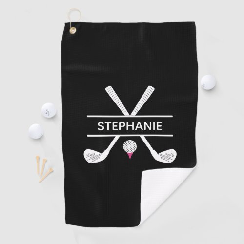 Personalized Name Black White Pink Golf Towel