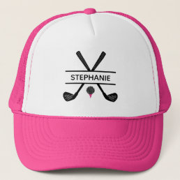Personalized Name Black White Pink Golf Trucker Hat