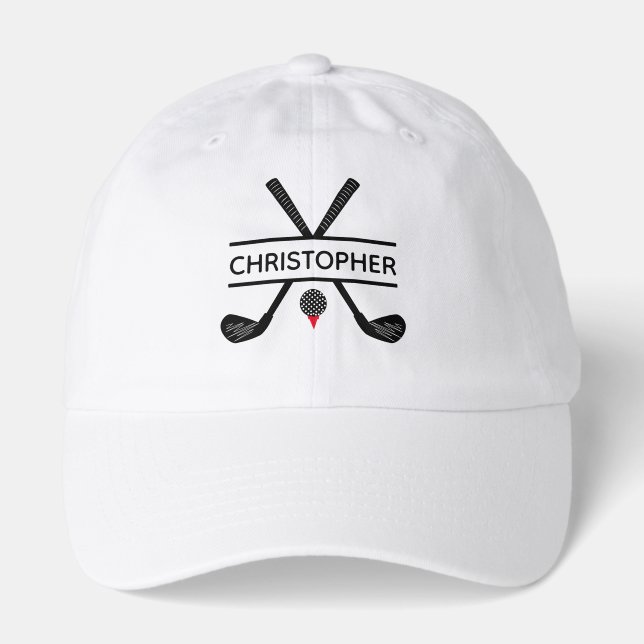 Personalized Name Black White Red Golf Hat (Front)