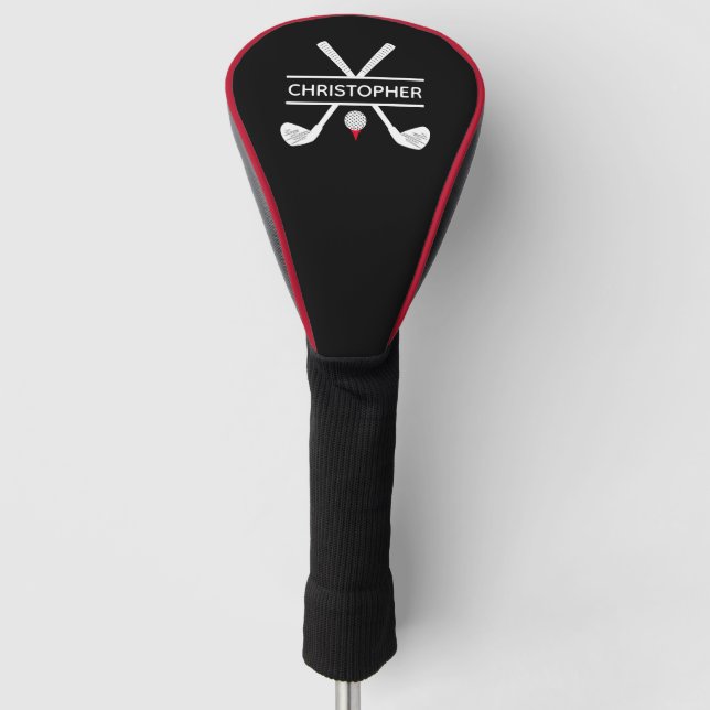 Personalized Name Black White Red Golf Head Cover (Front)
