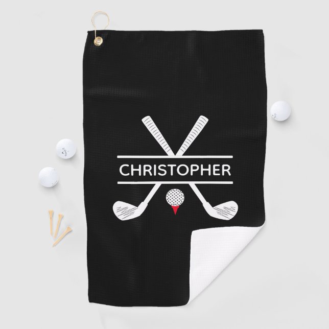 Personalized Name Black White Red Golf Towel (InSitu)