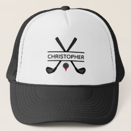 Personalized Name Black White Red Golf Trucker Hat