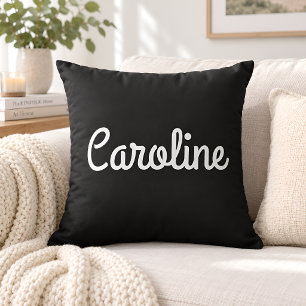Personalized Name Black White Script Name Modern Throw Pillow