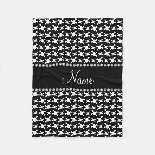 Personalized name black white skulls pattern fleece blanket