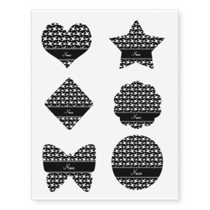 Personalized name black white skulls pattern temporary tattoos