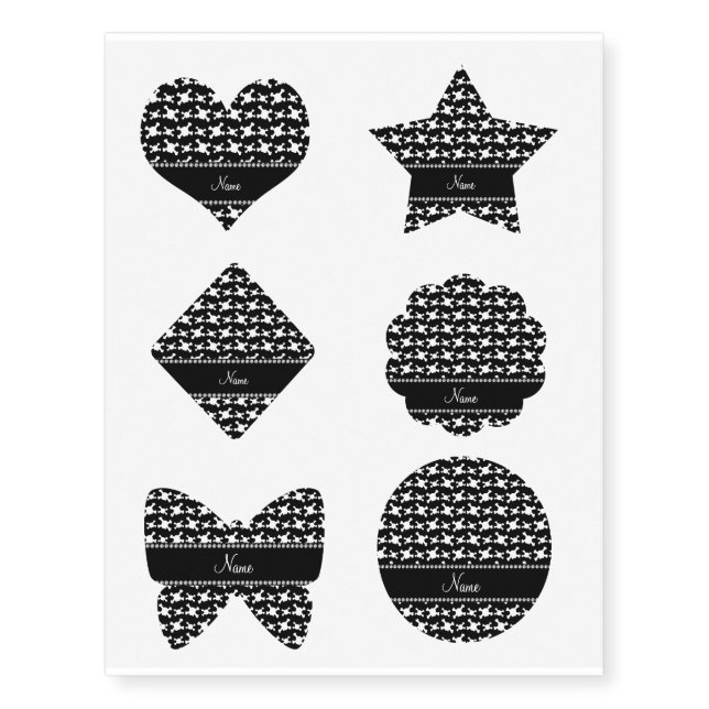 Personalized name black white skulls pattern temporary tattoos (Front)