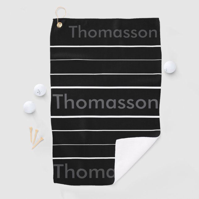 Personalized Name Black White Striped Golf Towel (InSitu)