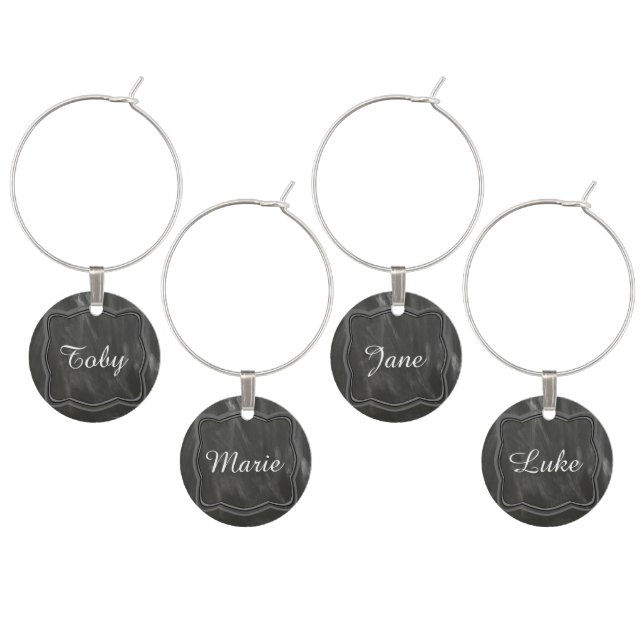 Personalized Name Black Wine Glass Charms (Staggered)