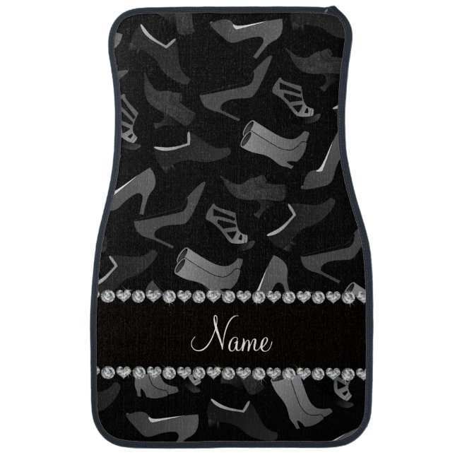Personalized name black women's shoes pattern car mat (Front)