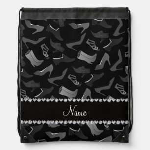 Personalized name black women's shoes pattern drawstring bag