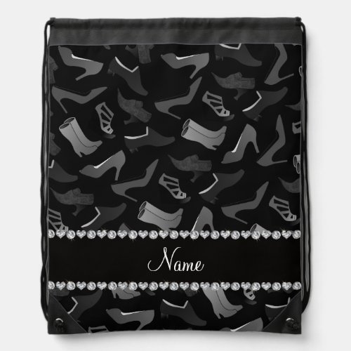 Personalized name black womens shoes pattern drawstring bag