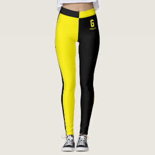 Personalized Name Black Yellow Stripes Monogram Leggings