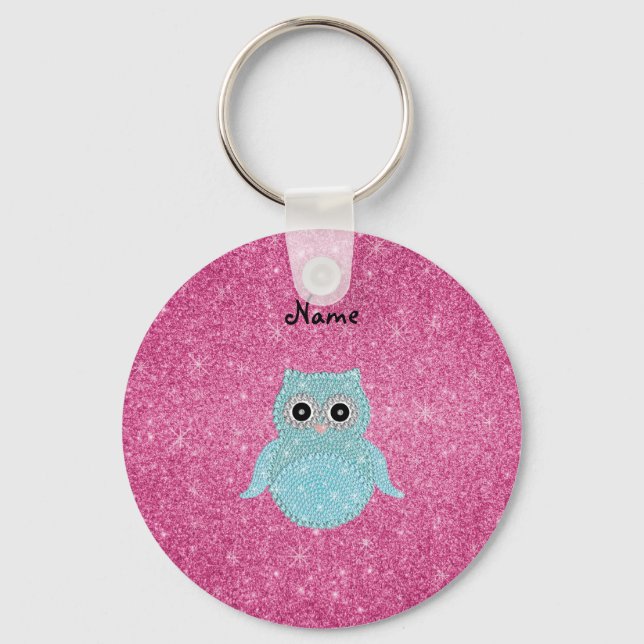Personalized name bling owl diamonds keychain (Front)