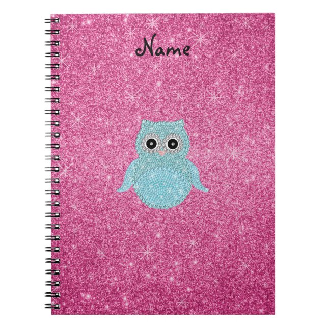 Personalized name bling owl diamonds notebook (Front)
