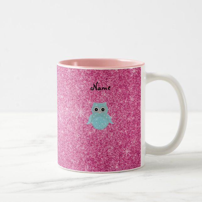 Personalized name bling owl diamonds Two-Tone coffee mug (Right)