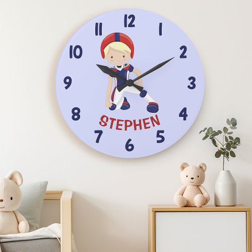 Personalized Name Blonde Athlete Kids Large Clock