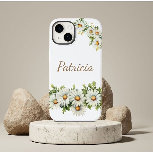 Personalized Name Bloom Daisy Flowers White Case_M Case_Mate iPhone 14 Case