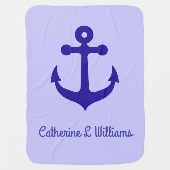 Personalized name Blue anchor on light purple Stroller Blanket (Front)