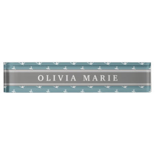 Personalized Name Blue Anchor Pattern Desk Name Plate