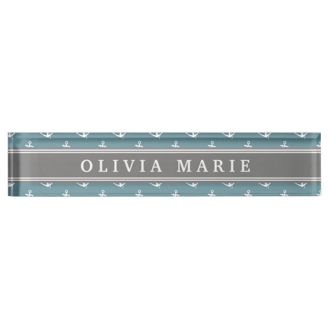 Personalized Name Blue Anchor Pattern Desk Name Plate (Front)