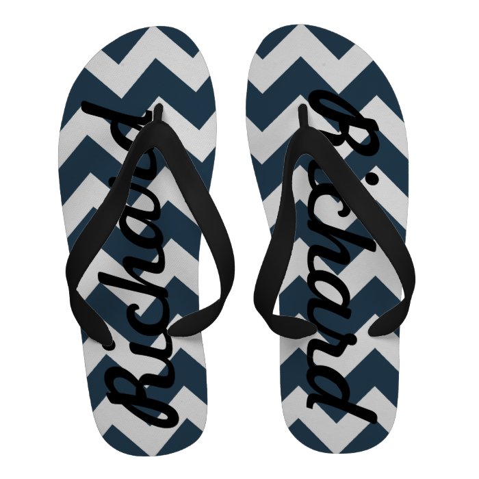 Personalized Name Blue and White Chevron Pattern Sandals