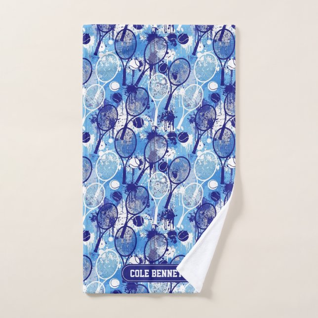 Personalized Name Blue Arty Tennis Towel (Hand Towel)