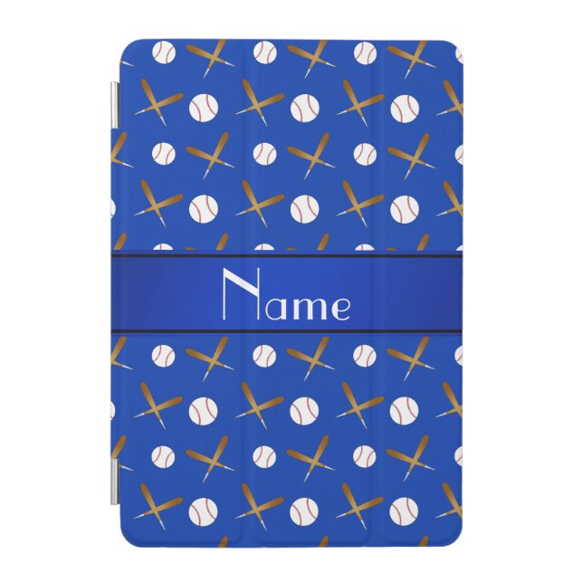 Personalized name blue baseballs bats iPad mini cover (Front)