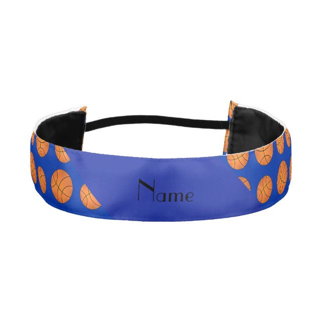 Personalized name blue basketballs athletic headband (Front)