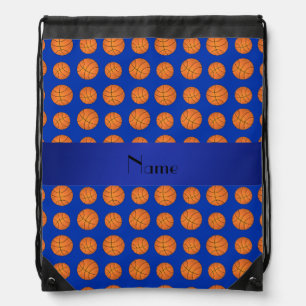 Personalized name blue basketballs drawstring bag