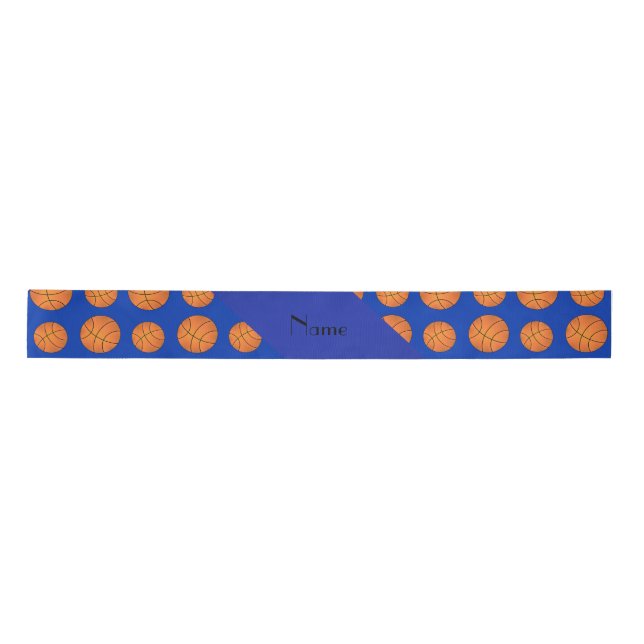 Personalized name blue basketballs satin ribbon (Front)