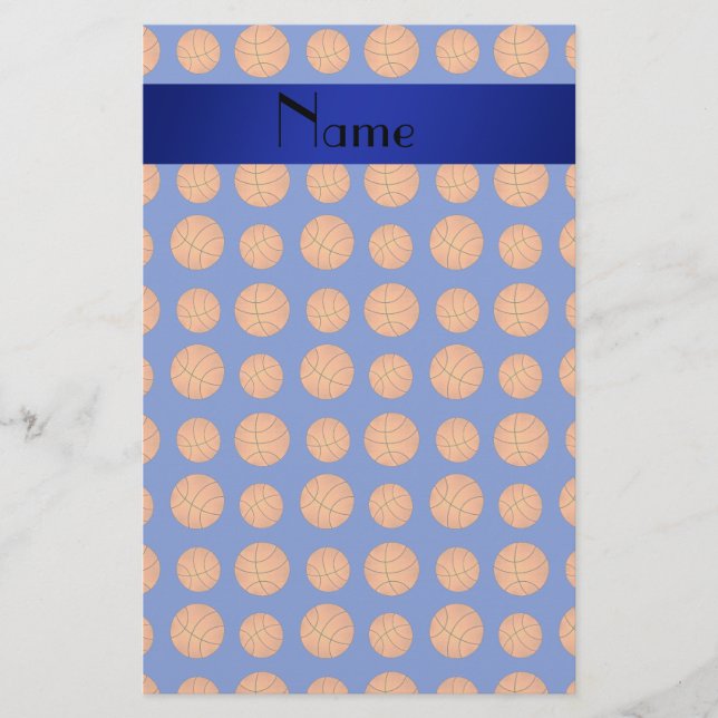 Personalized name blue basketballs stationery (Front)