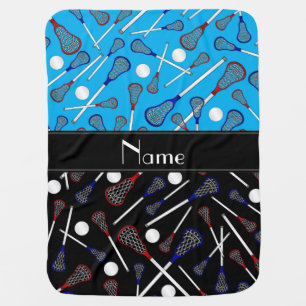 Personalized name blue black lacrosse pattern swaddle blanket