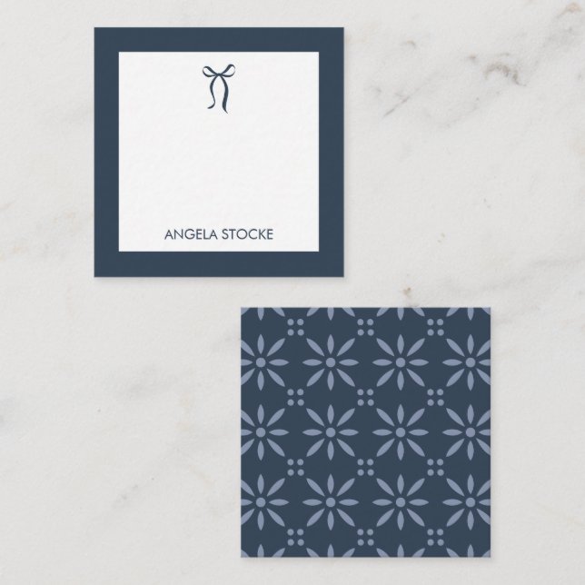 Personalized Name Blue Bow Note Card (Front/Back)