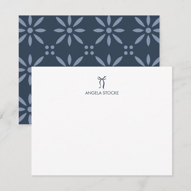 Personalized Name Blue Bow Note Card (Front/Back)