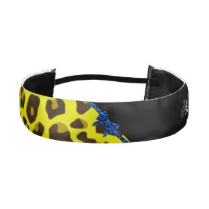Personalized name blue bow yellow leopard athletic headband