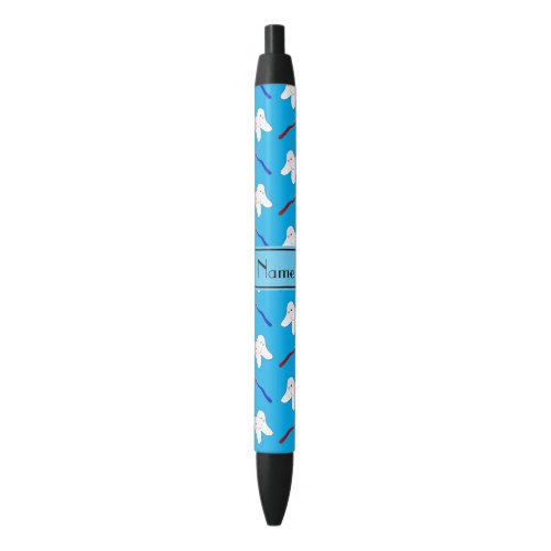 Personalized name blue brushes and tooth pattern black ink pen