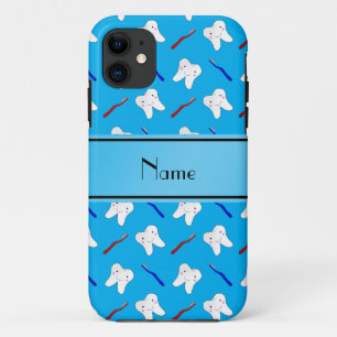 Personalized name blue brushes and tooth pattern iPhone 11 case