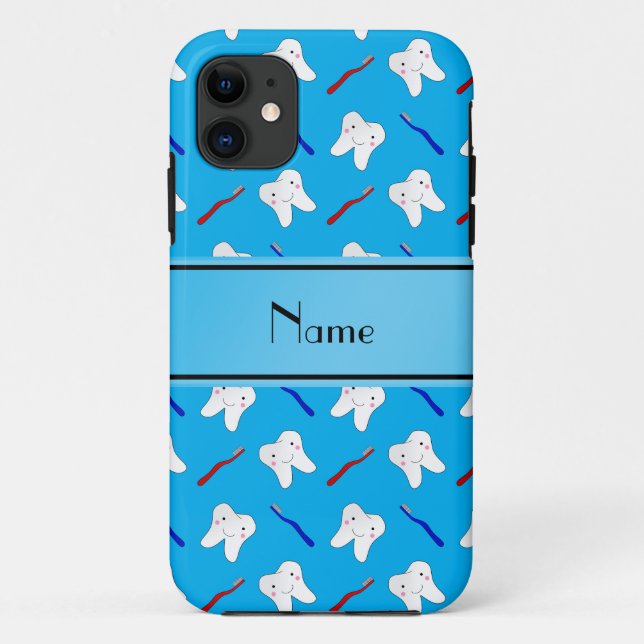 Personalized name blue brushes and tooth pattern Case-Mate iPhone case (Back)