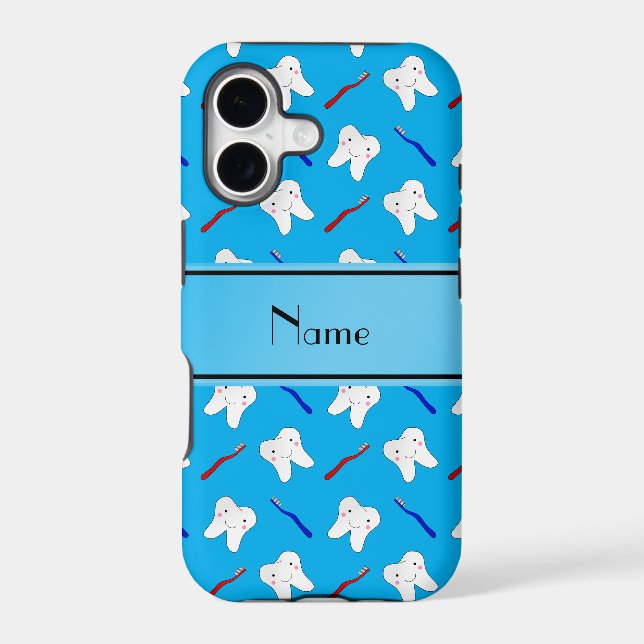 Personalized name blue brushes and tooth pattern iphone case (Back)